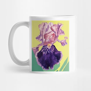 Iris Watercolor Painting - Glorious Purple on Lemon Yellow Mug